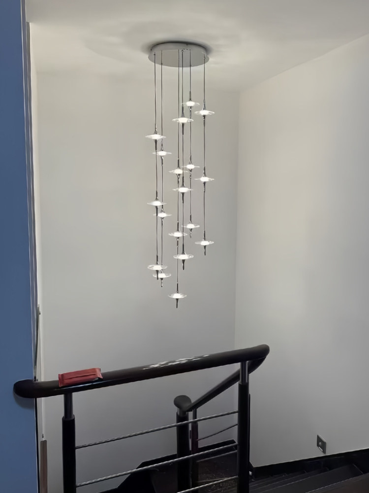 Chandelier for a Mezzanine Living Room in a Duplex Villa, Large Chandelier for a Mezzanine in a Duplex Apartment, Crystal Star Lighting Fixtures for a Loft Apartment
