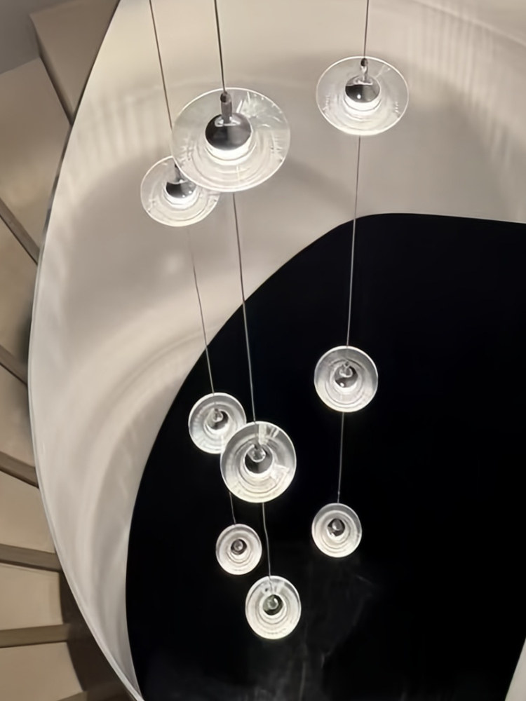 Chandelier for a Mezzanine Living Room in a Duplex Villa, Large Chandelier for a Mezzanine in a Duplex Apartment, Crystal Star Lighting Fixtures for a Loft Apartment