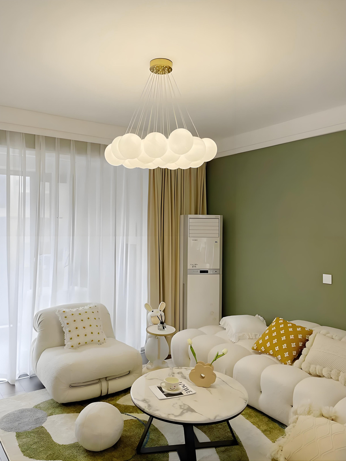 Planet Lamp French-Style Living Room Chandelier Cream Cloud Glass Bubble Ball Moon Balloon Lamp Children's Bedroom Lamp