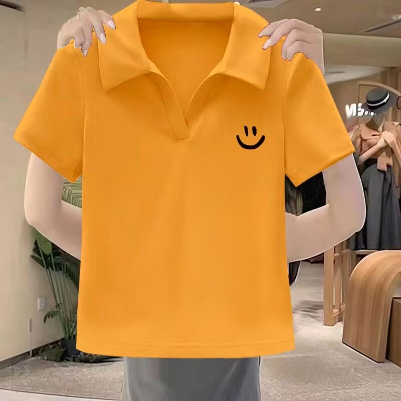 Ice Silk Pure Cotton Polo Collar Women's Top T-Shirt Stylish Summer Thin Short-Sleeved Slimming Versatile Casual Top Ice Silk Pure Cotton Polo Collar Women's Top T-Shirt Stylish Summer Thin Short-Sleeved Slimming Versatile Casual Top