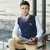 Áo len cổ chữ V nam sinh viên áo len không tay vest nam vest cotton len phiên bản Hàn Quốc của tuổi trẻ đại học áo vest nam body Dệt kim Vest