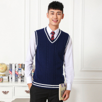 Enlarge Code sweater vests Male V collar College Wind cover Knitted Waistcoat Youth Wool with sleeveless Camper 200 catty