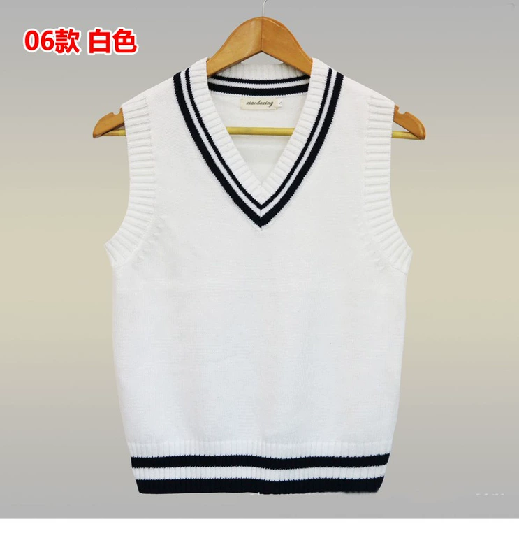 Mùa thu đông không tay áo len nam cổ chữ V đan áo len đại học gió len vest tóc vest vai sinh viên cotton vest vest khoác nam