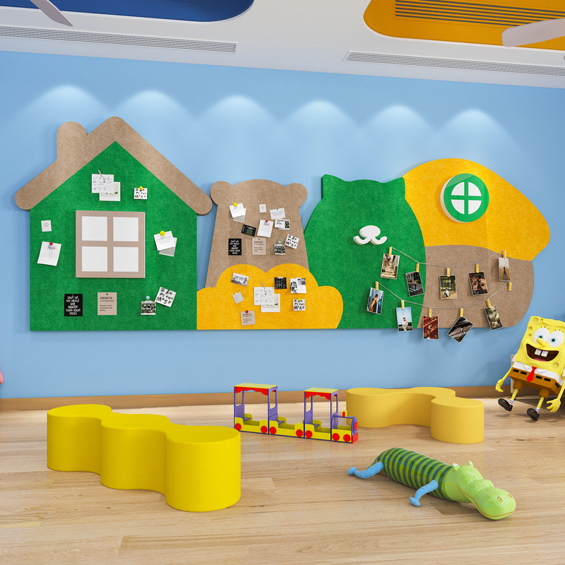Felt Board for Kindergarten Lobby Image Background, Photo Display Wall Stickers, Corridor Decoration, Environmental Creation