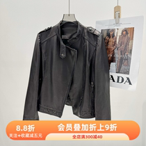European Genuine Leather Womens Short Jacket 2024 New Stand Collar Vegetable Tanned Sheepskin Small Jacket Motorcycle Wear