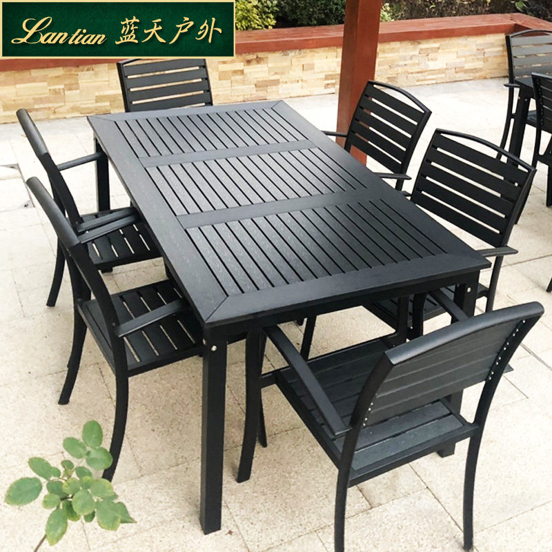 Outdoor Table And Chairs Patio Combined Outdoor Open-air Balcony Embalming Wood Table And Chairs Milk Tea Coffee Plastic Wood Table And Chairs Five Pieces
