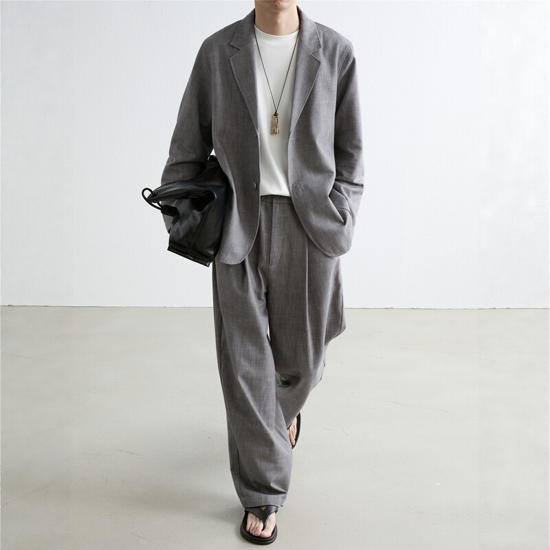 Mr Mukok Summer Old Money Style Ramie Denim-Like Loose Suit Set Men's Casual Loose Suit Jacket Mr Mukok Summer Old Money Style Ramie Denim-Like Loose Suit Set Men's Casual Loose Suit Jacket