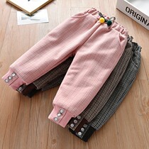 Girls with velvet pants autumn and winter new Korean version of female baby padded warm loose cotton pants girls wear pants