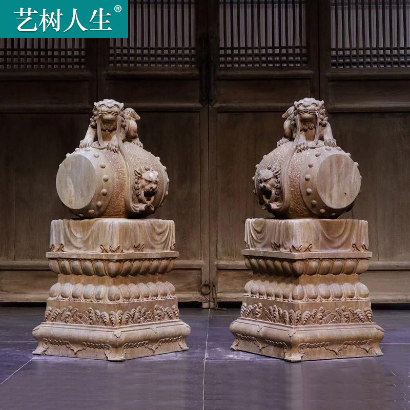 Stone carving door pier bluestone antique made old stone drum ornaments lion villa home courtyard door a pair of drum stones