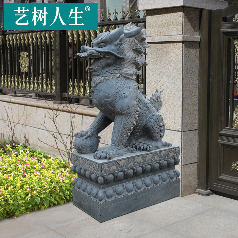 Bluestone stone carving Kirin marble door decoration Chinese large outdoor decoration decoration Kirin can be customized