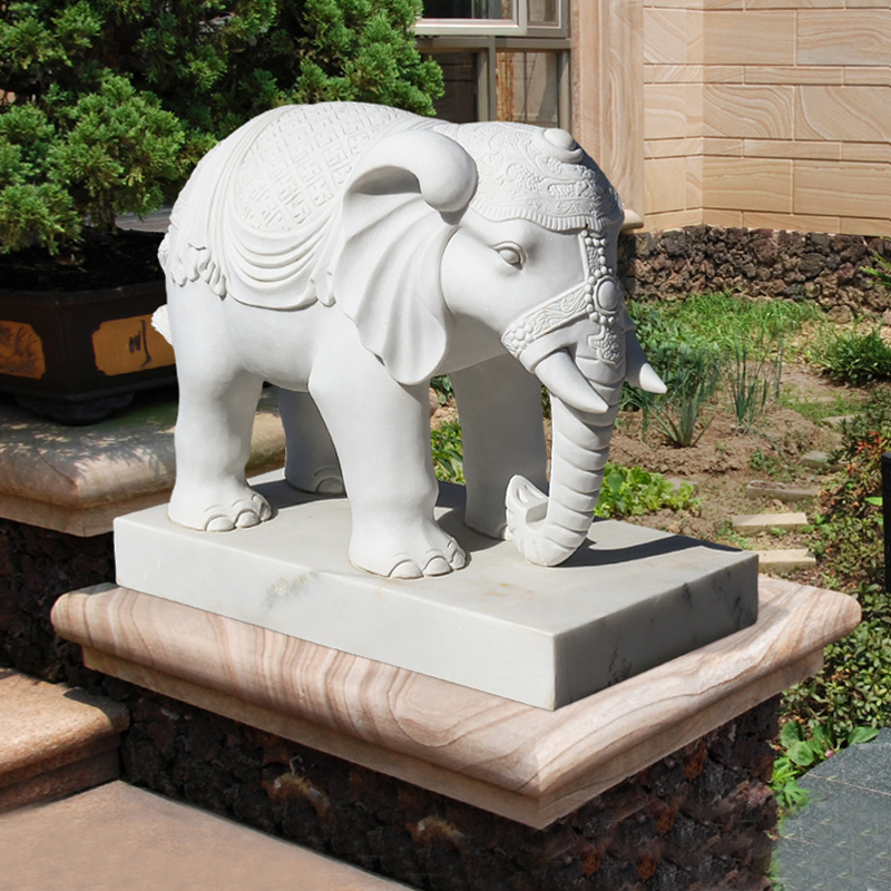 Stone carving small elephant natural white marble material handicraft decoration stone elephant courtyard villa hotel door decoration small elephant