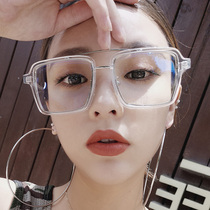 Net red transparent large frame eyeglass frame Female tide retro eyeglass frame Hollow square frame with myopia mirror Male big face eye frame