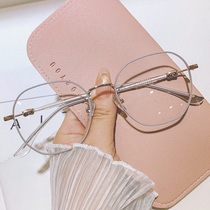 Little red book cute little panda polygon metal glasses female plain light makeup with degree myopia color change lens