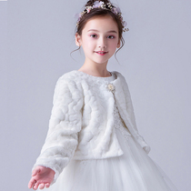 2020 autumn winter plush shawl girl small jacket flower boy long sleeve child acting out to host gown matching canon shoulder white
