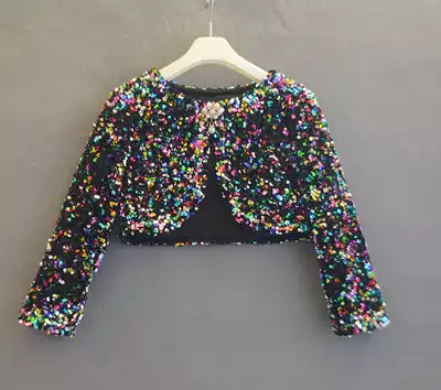 Children's black shawl long-sleeved girl princess cloak catwalk dress girls perform shiny pieces outside the cloak autumn