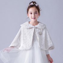 Girls white cloak cape 2020 autumn winter new girl plush external hitch a big girl warm and small jacket