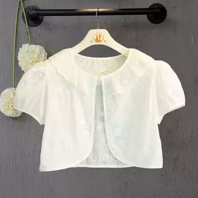 Girls short-sleeved small shawl Children's princess skirt short outer wear middle and large children's dress jacket girls sunscreen top summer