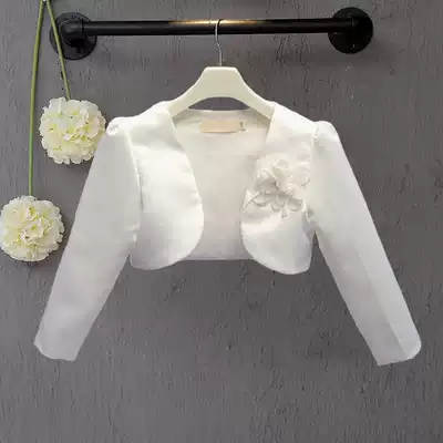 Girls Wedding Shawl Long-sleeved Princess dress small cloak Children's white small dress outer cardigan waistcoat Spring and autumn