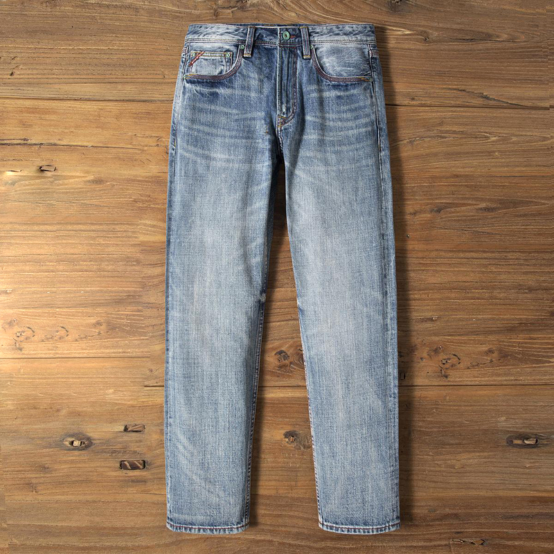 008 Men's Clothing Selvedge Denim 11.5 oz Slub Cotton Plant-Dyed Three-Needle Stitched Summer 502 Straight-Leg