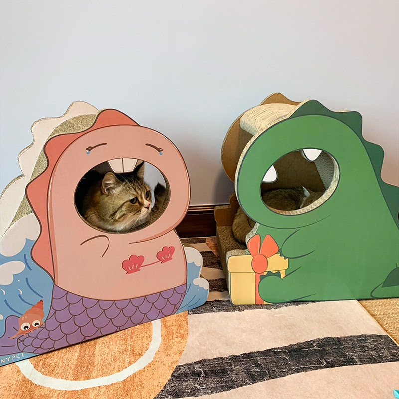 (The little dinosaur is coming) Xiaojie corrugated cat scratching board toy cat litter grinding claw assembly can be used in reverse
