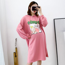 Pregnant womens autumn clothes 2021 new female Lianhood dress Dress Pregnant Woman Loose long sleeve cartoon Thin Autumn Dress dress