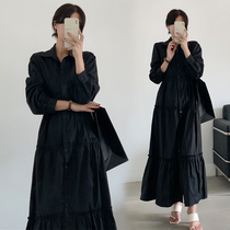 Pregnant Woman Lian Dress Spring Dress 2022 New Woman Fat Mm Slim Large Code 200 Catty Loose Slim Black Long Dress