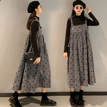 Pregnant women autumn suit fashion polka dot dress suspender pregnant womens dress Autumn and winter large size pregnant womens dress Early autumn long dress