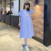 Summer new maternity coat long knee skirt foreign style tide mother temperament pregnant woman summer short sleeve dress