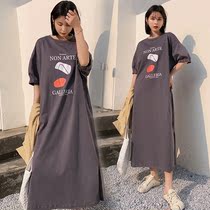 Maternity top spring and summer cotton letter short-sleeved T-shirt dress Female long section over the knee letter loose maternity dress summer