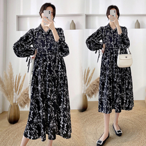 Pregnant womens spring clothes 2022 new womens spicy moms a word dress spring long sleeves loose black pregnant woman with dress for spring and autumn