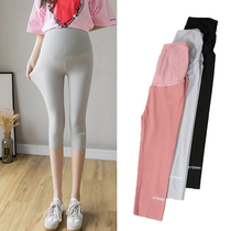 Ocean Gas Pregnant Woman Seven-Pants Summer Thin pure cotton Tow pants High waist gestation Late Pants 100 Comfortable Seven-minute Pants