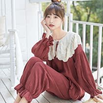 2022 Sleeping Womens new Ben life Wine Red Pure Cotton Long Sleeve Spring Autumn Cute Male main Wind Girl Home Ghost