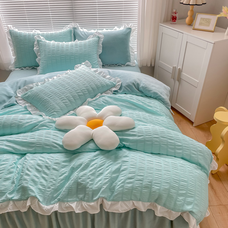 2021 A version of spectacle B version of milk fleece four-piece set plus fleece bed skirt quilt cover sheet bed Kasa warm bedding