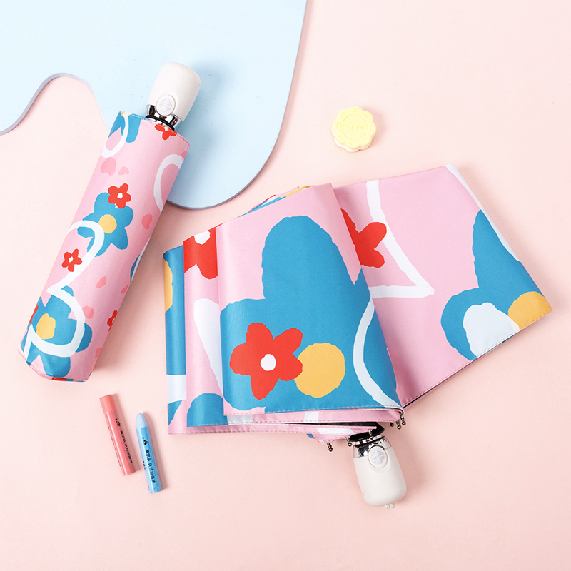 Know umbrella Automatic umbrella female sunny and rain dual-use vinyl parasol shade female summer sunscreen UV five-fold umbrella