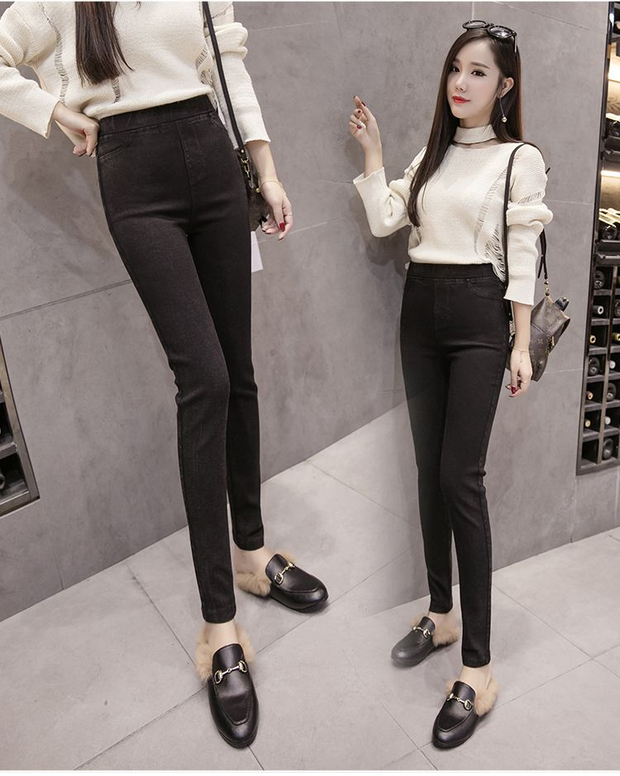 Quần legging size lớn mặc quần lửng cạp cao mùa thu và mùa đông cộng với nhung dày mới to béo quần mm chân quần đã mỏng quần ống suông nữ
