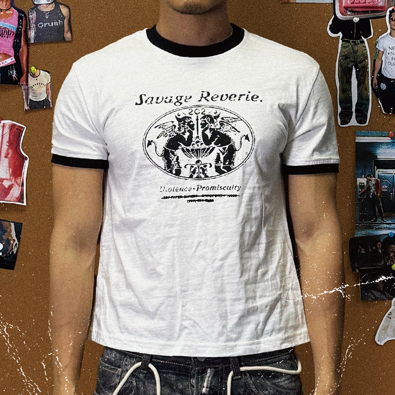 Savagereverie Men's and Women's Casual Versatile Comfortable Cartoon Fun Letter Print Color-Blocking Short Slim-Fit T-Shirt