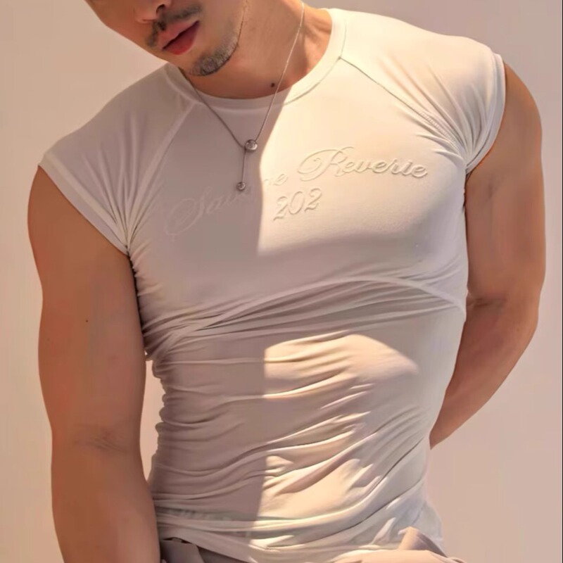 Savagereverie Unisex Niche Flocking Print Shoulder-Baring Stretchy Backless Sexy Tank Top Short Sleeve