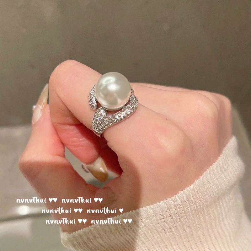 Miss Alice Retro Elegant Pearl and Gemstone Full Diamond Ring Zircon Open Super Shiny Jewelry