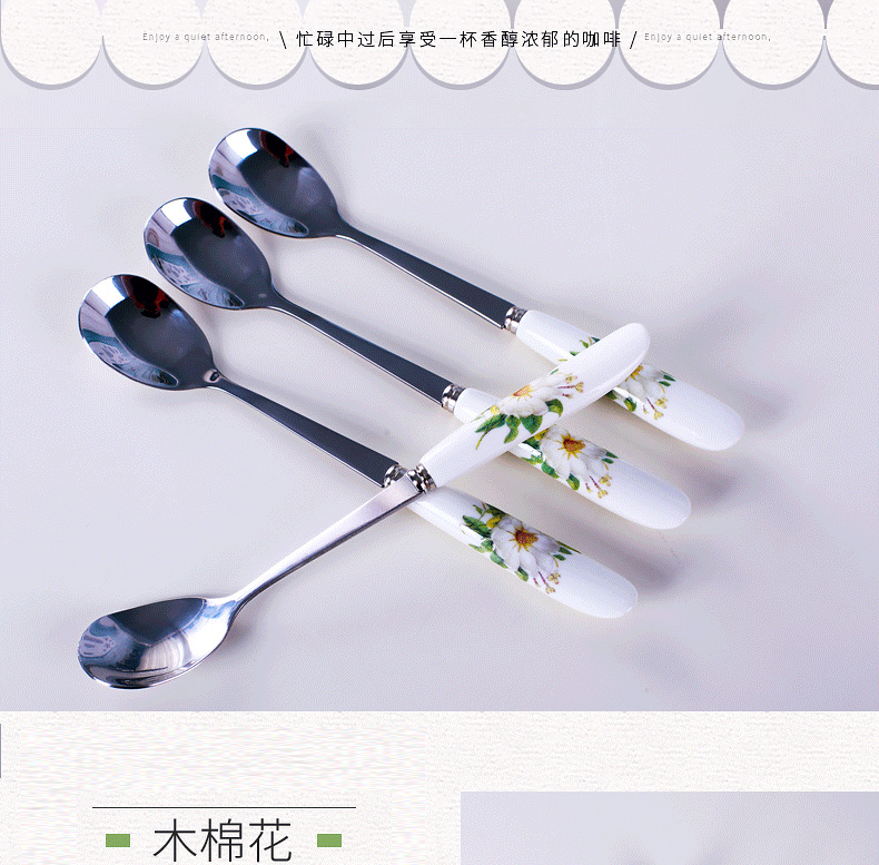 Jialan gốm inox muỗng cà phê thìa dài muỗng dài tay cầm thìa dài tay cầm thìa nhỏ thìa bột yến mạch - Cà phê ly uống cà phê đẹp
