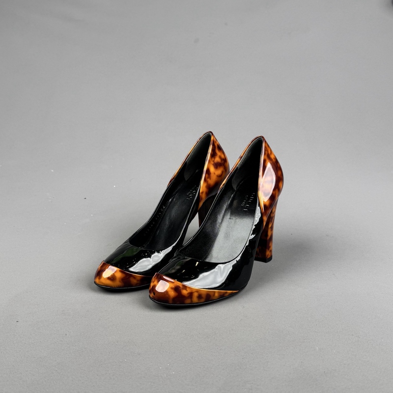 Gucci/Gucci Tortoiseshell Color-Blocked Chunky High Heels, Size 37.5, 6555 Gucci/Gucci Tortoiseshell Color-Blocked Chunky High Heels, Size 37.5, 6555