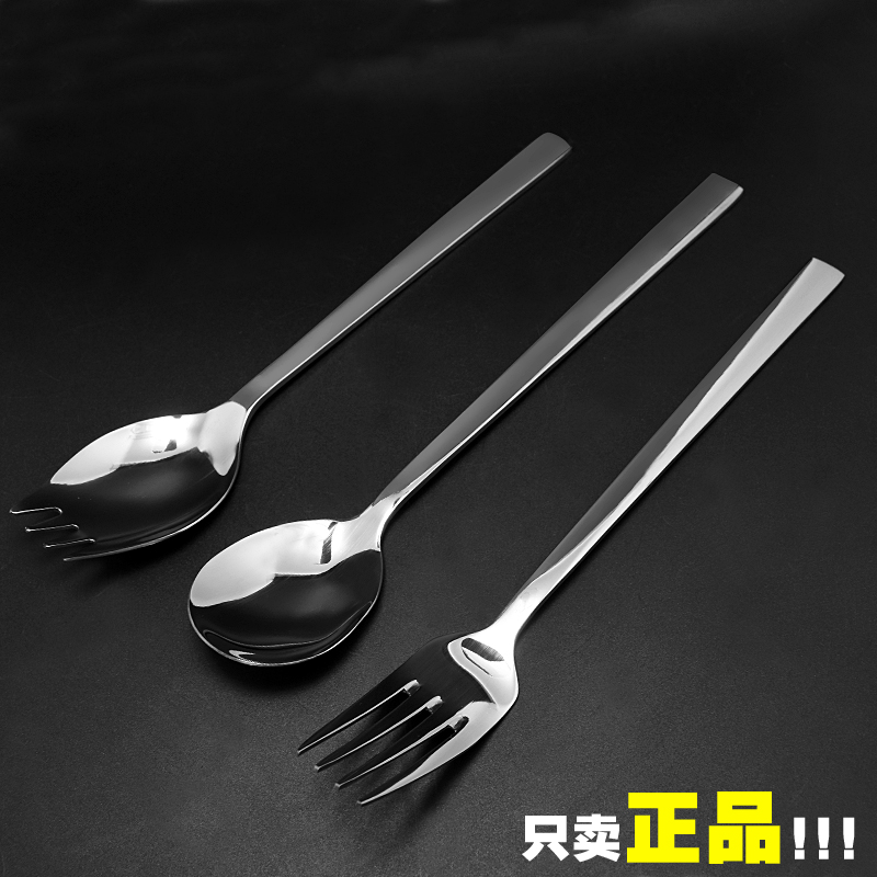 Western kitchen sink fork spoon one-piece spoon 304 stainless steel cute salad fork Creative long handle spoon fork tableware set