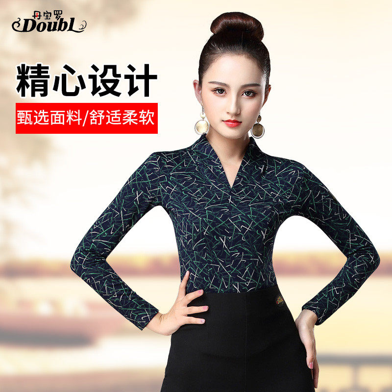 Dan Baoluo New Modern Dance Long Sleeve Women's Jacket Latin Dance Practice Dress National Standard Social Dance Performance Jacket V-Neck