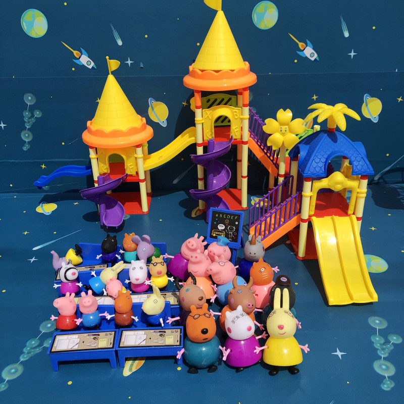 New children's kindergarten puzzle assembly slide castle building block park assembly Hello Kitty play house sliding slide
