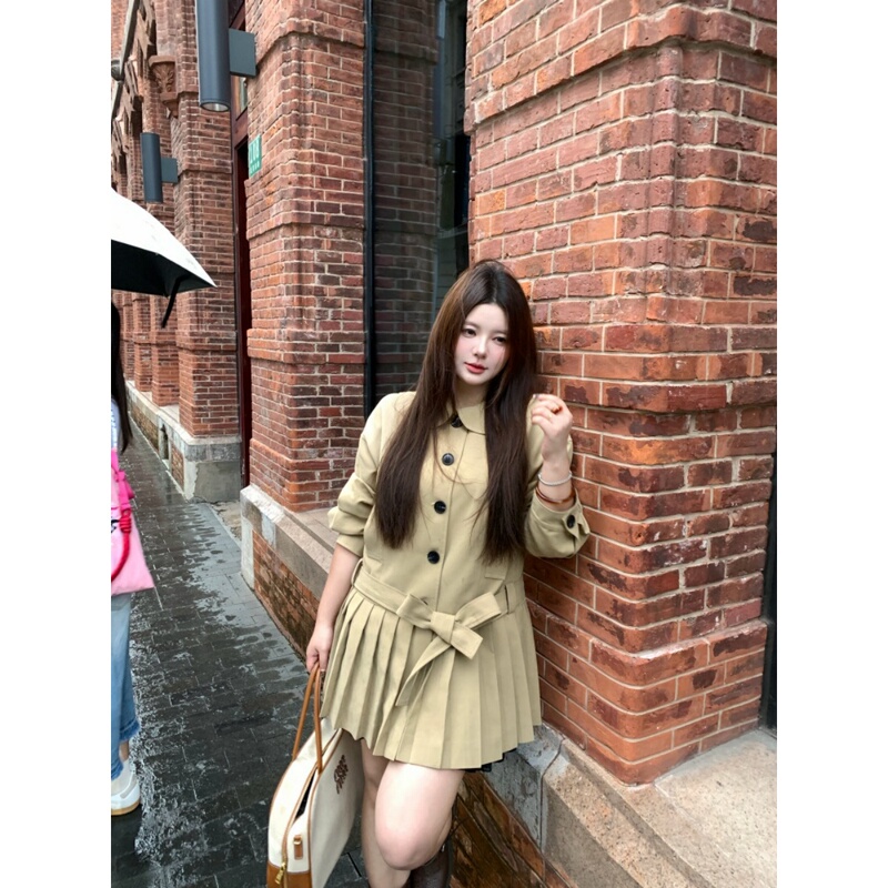 Wang Grape, Slightly Chubby, British Preppy Style, Slimming Trench Coat-Style Dress for Women, Covers the Body, High-Waisted Pleated Skirt Dm1769 Wang Grape, Slightly Chubby, British Preppy Style, Slimming Trench Coat-Style Dress for Women, Covers the Body, High-Waisted Pleated Skirt Dm1769