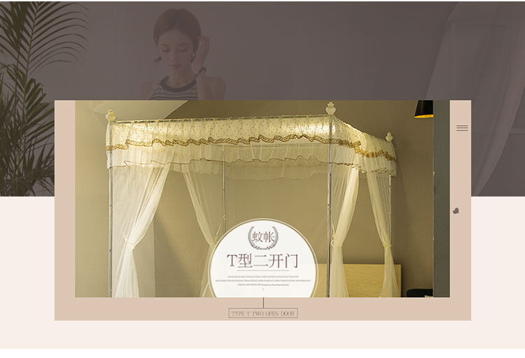 Giường đôi lưới dây kéo yurt giường 1.8m 1.5m hộ gia đình ba cửa kiểu đăng quang đáy vuông đầu chống thả - Lưới chống muỗi mùng khung inox