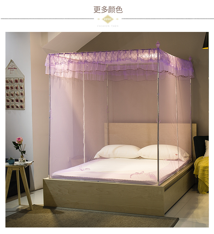 Giường đôi lưới dây kéo yurt giường 1.8m 1.5m hộ gia đình ba cửa kiểu đăng quang đáy vuông đầu chống thả - Lưới chống muỗi mùng khung inox