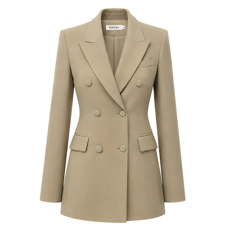 Professional Style Double-Breasted Suit for Women, Long-Sleeved, Waist-Cinching, Slimming Business Formal Jacket, Khaki Color Professional Style Double-Breasted Suit for Women, Long-Sleeved, Waist-Cinching, Slimming Business Formal Jacket, Khaki Color