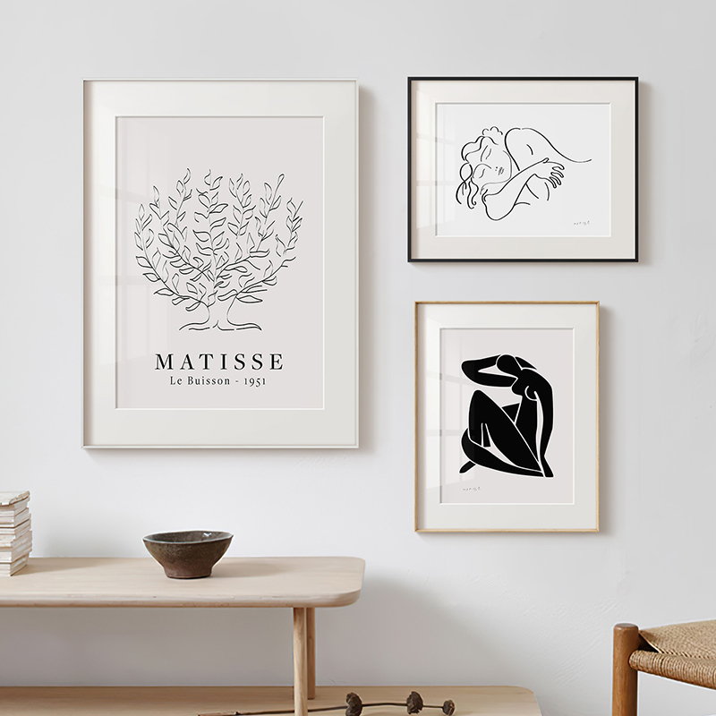 Nordic Minimalist Matisse Brutalist Niche Art Abstract Combination Decorative Painting Cream Wood Style Living Room Hanging Painting