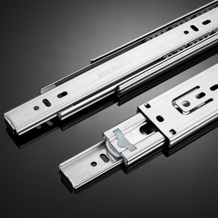 304 Stainless Steel Slide Rail Drawer Track Silent Damping Buffer Ball Computer Desk Keyboard 3 Three-Section Rail Guide 24