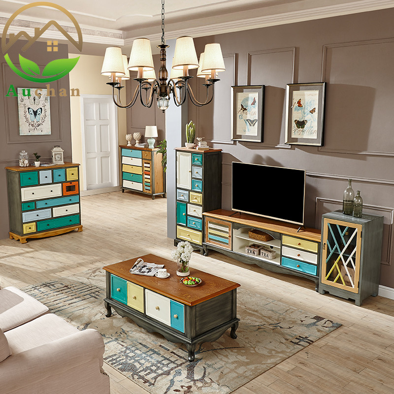 American country Mediterranean pastoral style TV cabinet coffee table shoe cabinet chest of drawers living room full set of supporting complete combination